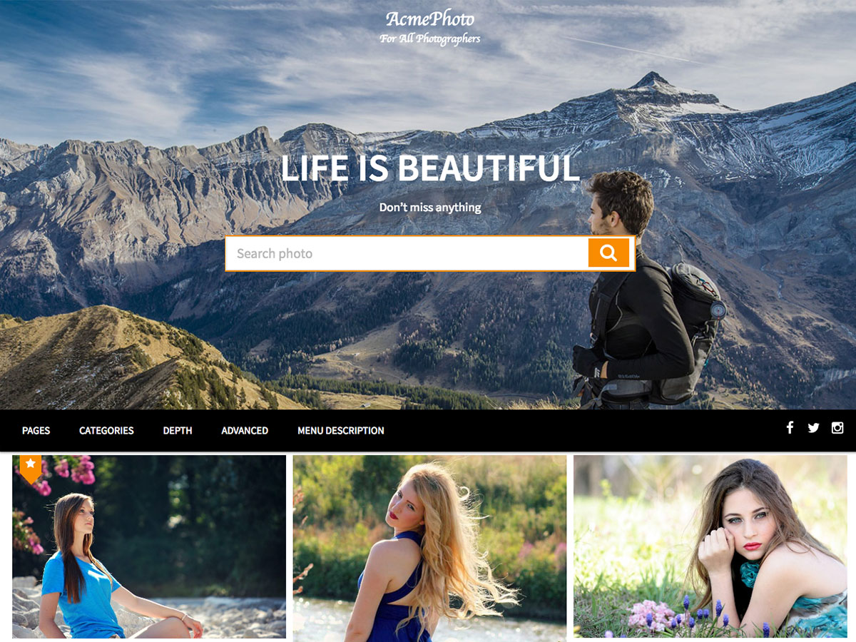 AcmePhoto Preview Wordpress Theme - Rating, Reviews, Preview, Demo & Download