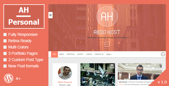 AH Personal Preview Wordpress Theme - Rating, Reviews, Preview, Demo & Download