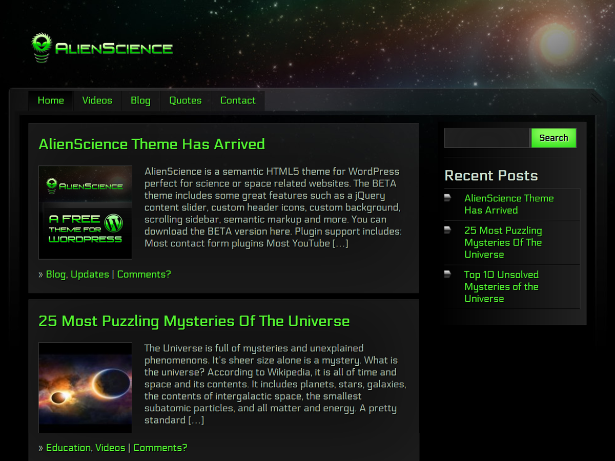 AlienScience Preview Wordpress Theme - Rating, Reviews, Preview, Demo & Download