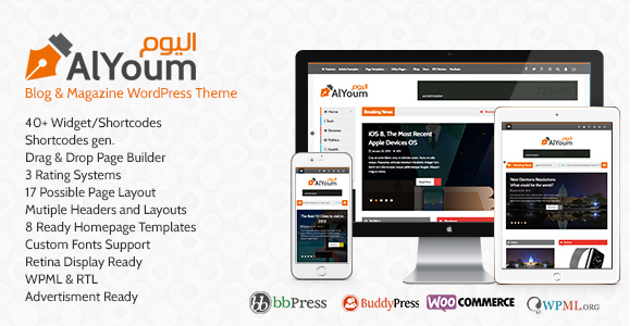 AlYoum Preview Wordpress Theme - Rating, Reviews, Preview, Demo & Download