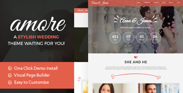 Amore Wedding Preview Wordpress Theme - Rating, Reviews, Preview, Demo & Download