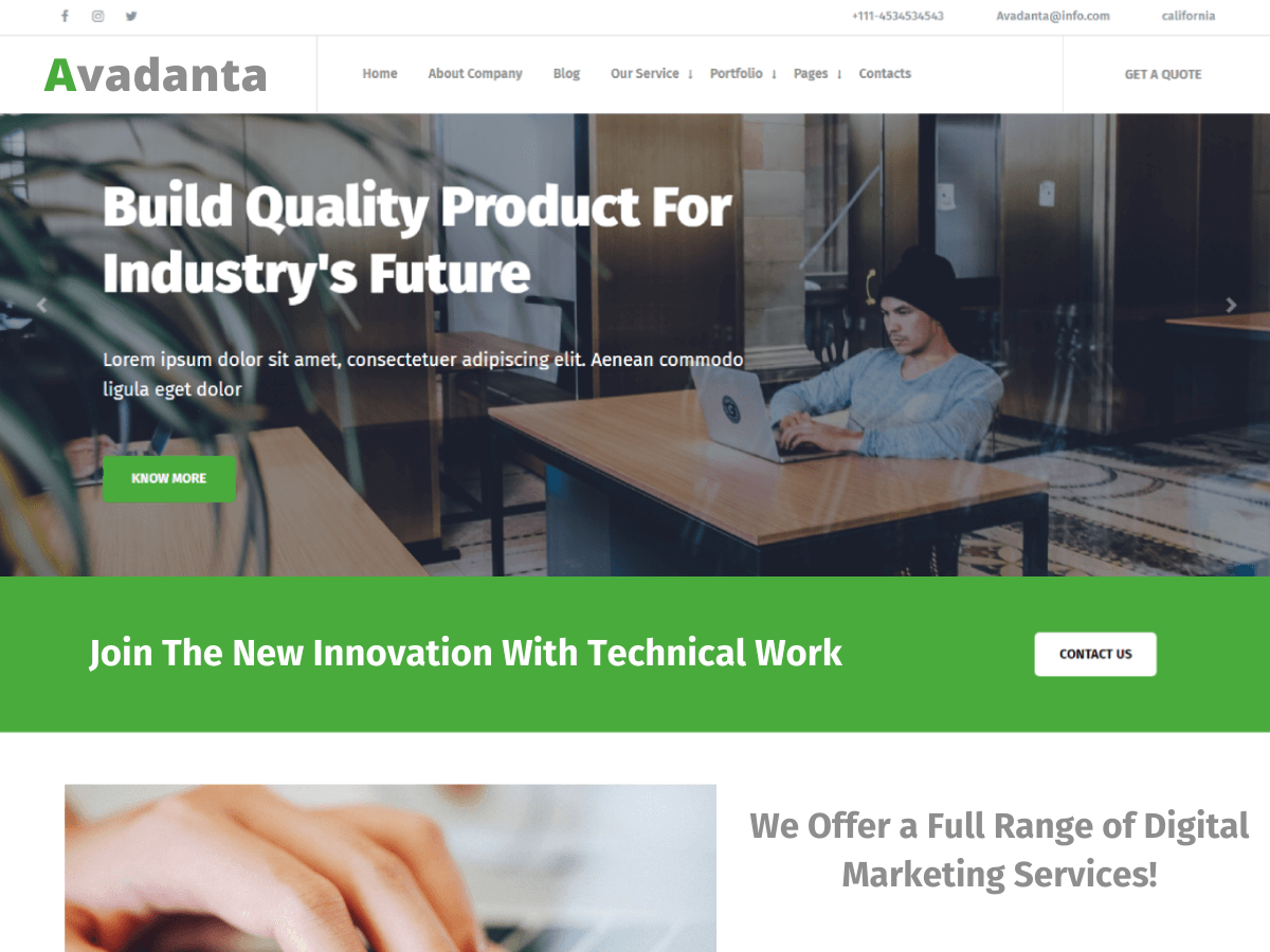 Avadanta Industry Preview Wordpress Theme - Rating, Reviews, Preview, Demo & Download