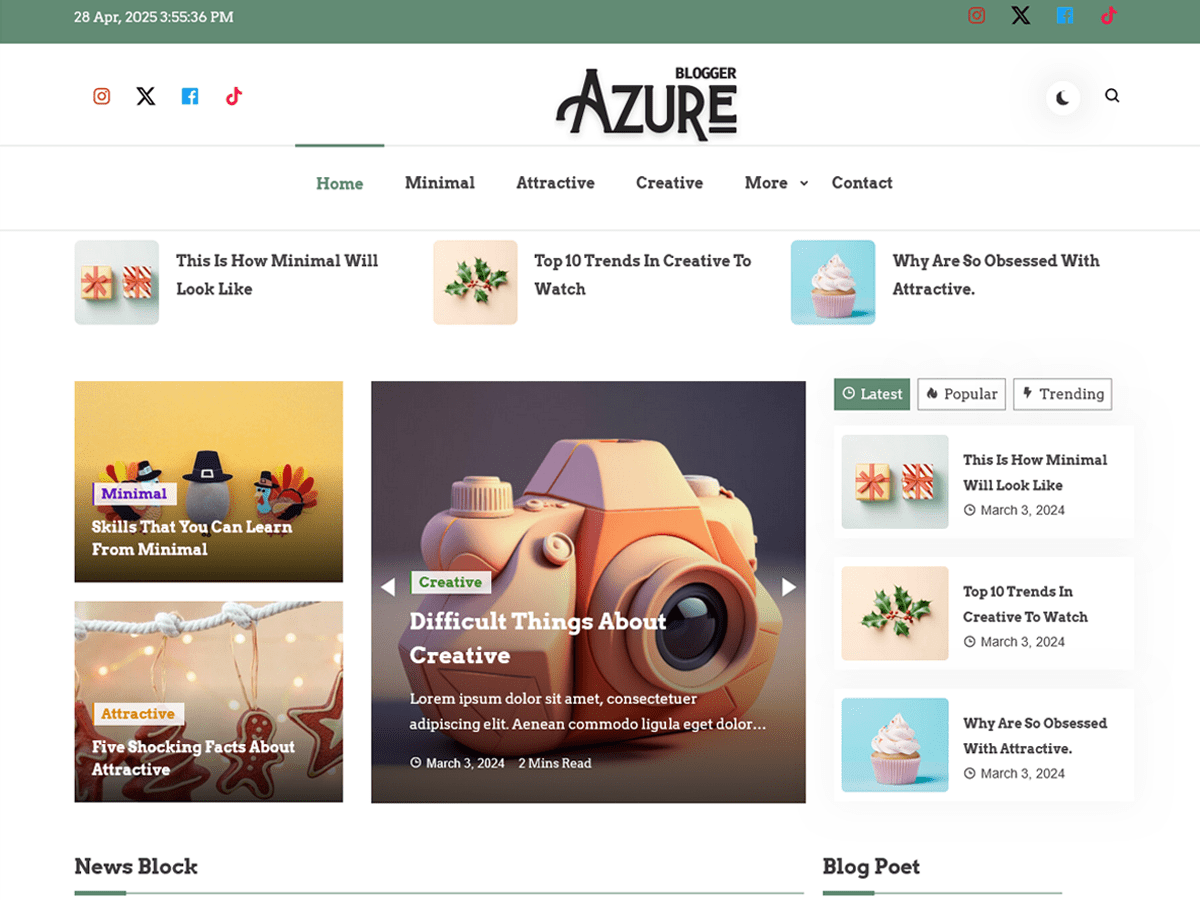 Azure Blogger Preview Wordpress Theme - Rating, Reviews, Preview, Demo & Download
