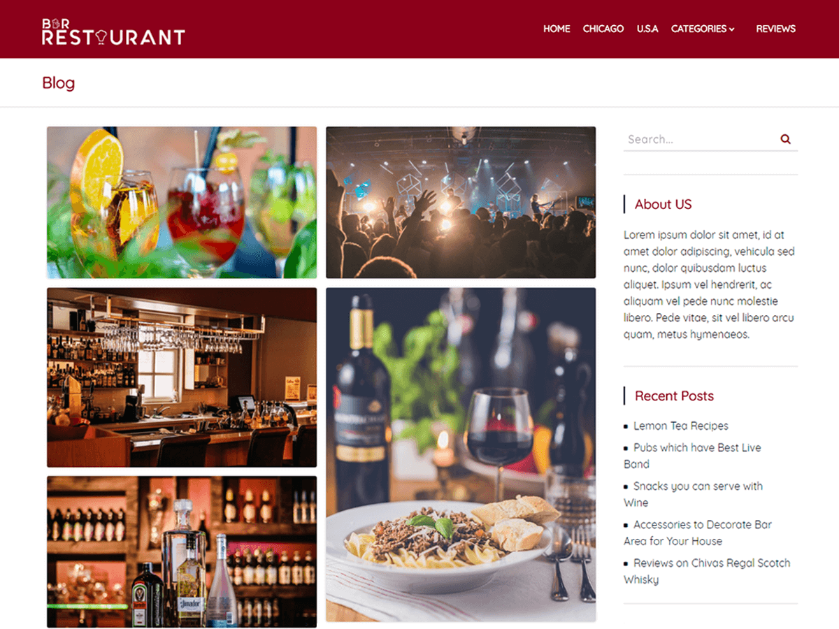 Bar Restaurant Preview Wordpress Theme - Rating, Reviews, Preview, Demo & Download