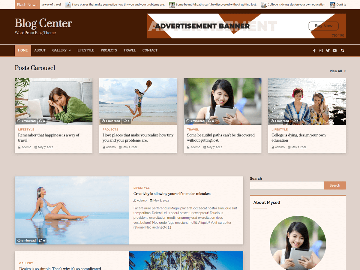 Blog Center Preview Wordpress Theme - Rating, Reviews, Preview, Demo & Download
