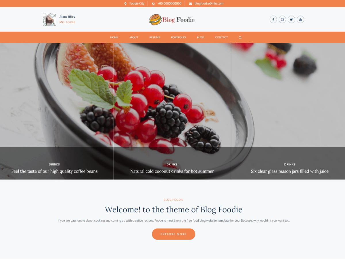 Blog Foodie Preview Wordpress Theme - Rating, Reviews, Preview, Demo & Download