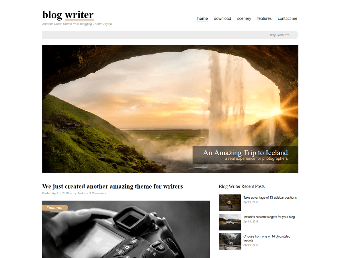 Blog Writer Preview Wordpress Theme - Rating, Reviews, Preview, Demo & Download