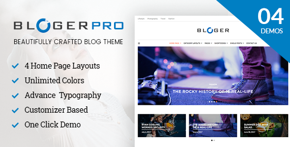 Bloger Pro Preview Wordpress Theme - Rating, Reviews, Preview, Demo & Download