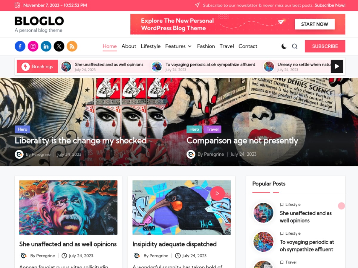 Bloglo Preview Wordpress Theme - Rating, Reviews, Preview, Demo & Download