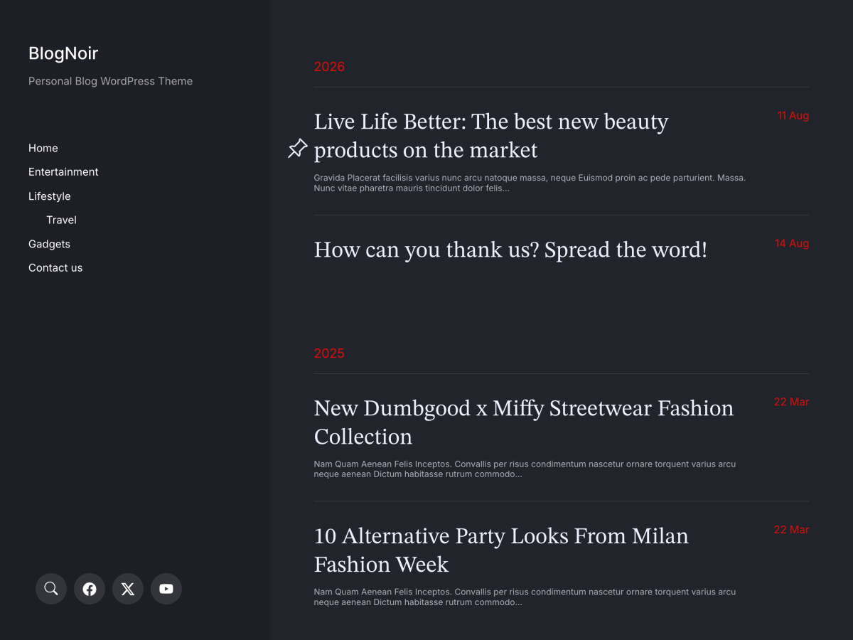 BlogNoir Preview Wordpress Theme - Rating, Reviews, Preview, Demo & Download