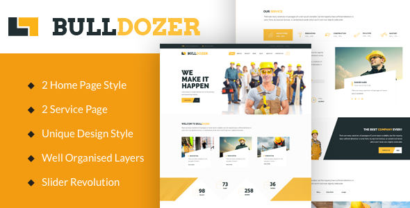 Bulldozer Construction Preview Wordpress Theme - Rating, Reviews, Preview, Demo & Download