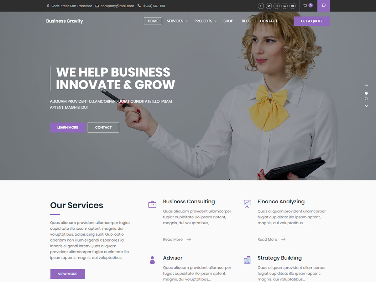 Business Gravity Preview Wordpress Theme - Rating, Reviews, Preview, Demo & Download