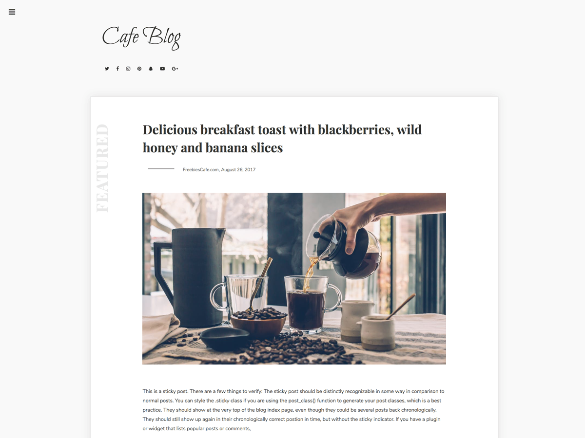 Cafe Blog Preview Wordpress Theme - Rating, Reviews, Preview, Demo & Download