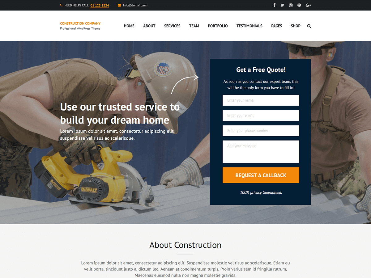 Construction Company Preview Wordpress Theme - Rating, Reviews, Preview, Demo & Download