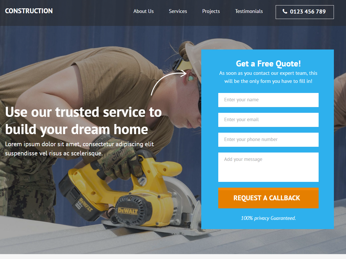 Construction Landing Preview Wordpress Theme - Rating, Reviews, Preview, Demo & Download