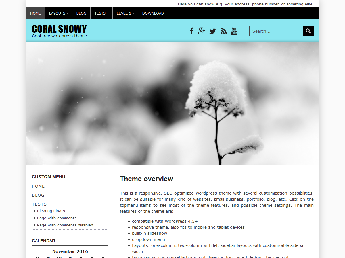 Coral Snowy Preview Wordpress Theme - Rating, Reviews, Preview, Demo & Download
