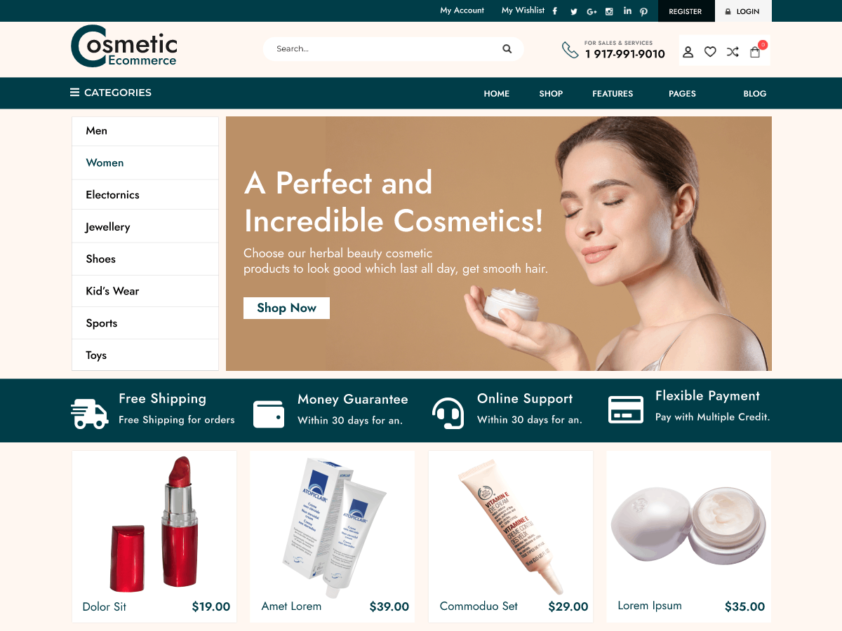 Cosmetic Ecommerce Preview Wordpress Theme - Rating, Reviews, Preview, Demo & Download