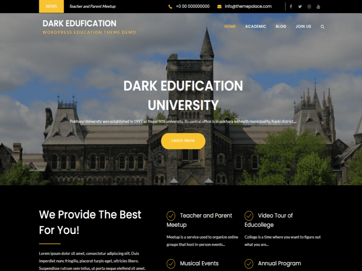 Dark Edufication Preview Wordpress Theme - Rating, Reviews, Preview, Demo & Download