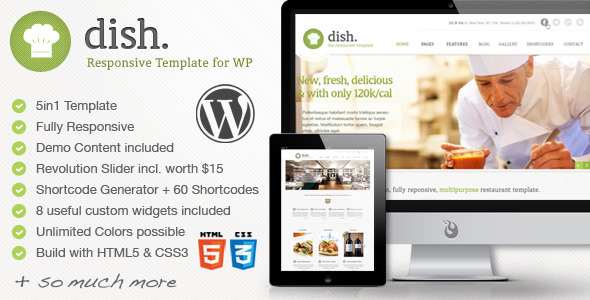 Dish Restaurant Preview Wordpress Theme - Rating, Reviews, Preview, Demo & Download