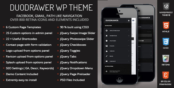 DuoDrawer Mobile Preview Wordpress Theme - Rating, Reviews, Preview, Demo & Download