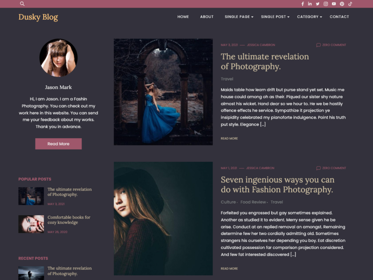 Dusky Blog Preview Wordpress Theme - Rating, Reviews, Preview, Demo & Download
