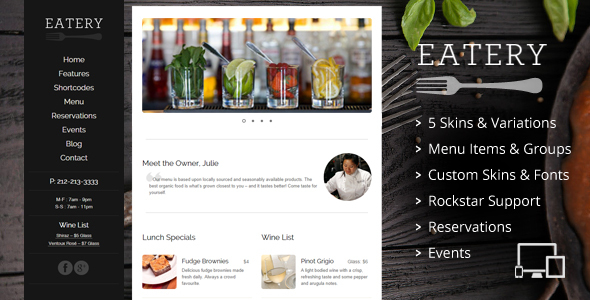 Eatery Preview Wordpress Theme - Rating, Reviews, Preview, Demo & Download