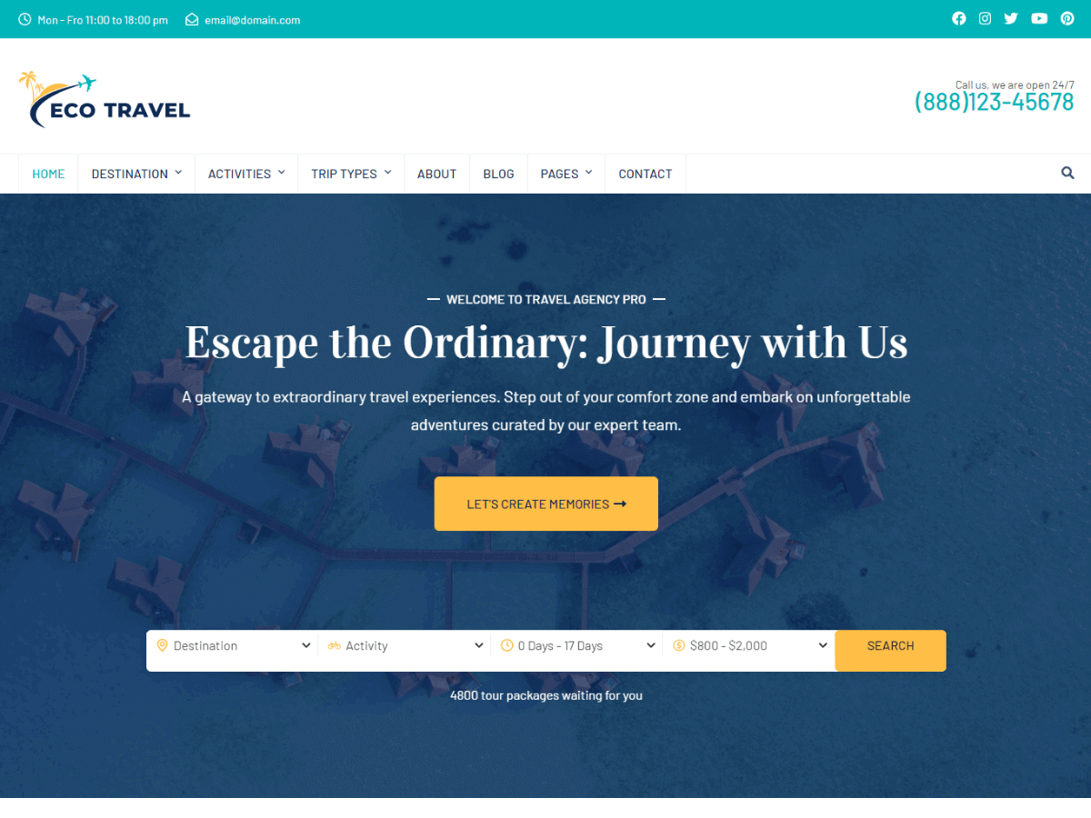 Eco Travel Preview Wordpress Theme - Rating, Reviews, Preview, Demo & Download