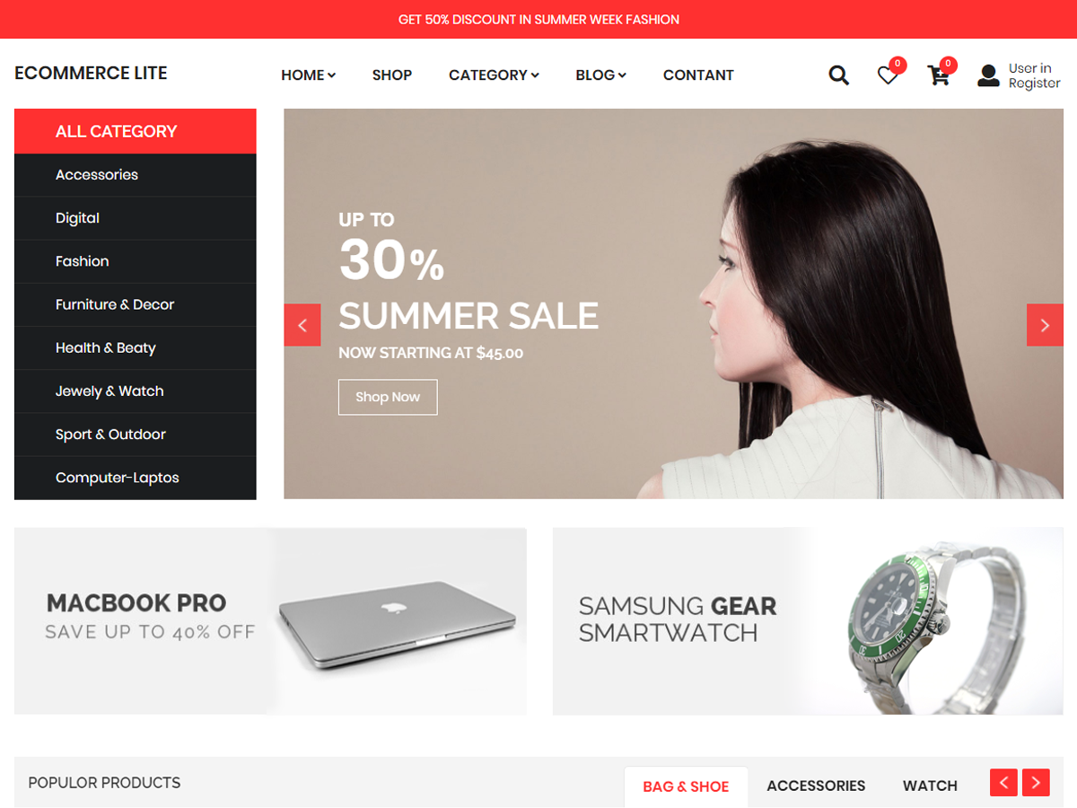 ECommerce Lite Preview Wordpress Theme - Rating, Reviews, Preview, Demo & Download
