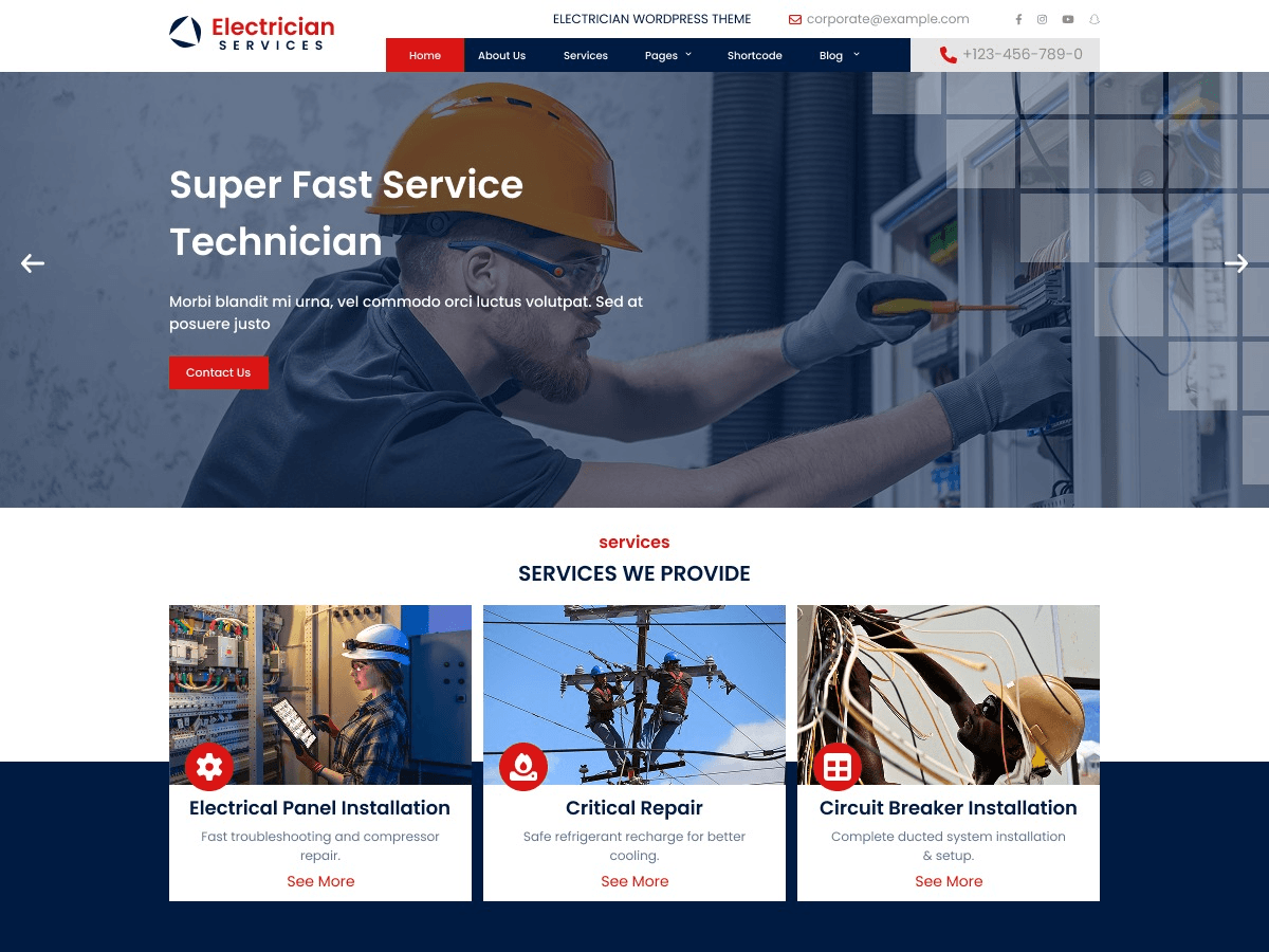 Electrician Contractor Preview Wordpress Theme - Rating, Reviews, Preview, Demo & Download