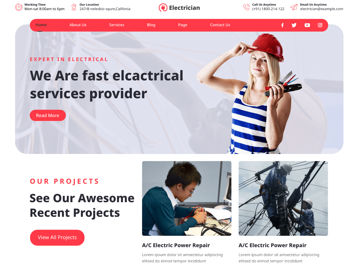 Electrician Services Preview Wordpress Theme - Rating, Reviews, Preview, Demo & Download