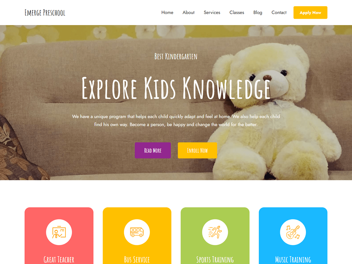 Emerge Preschool Preview Wordpress Theme - Rating, Reviews, Preview, Demo & Download