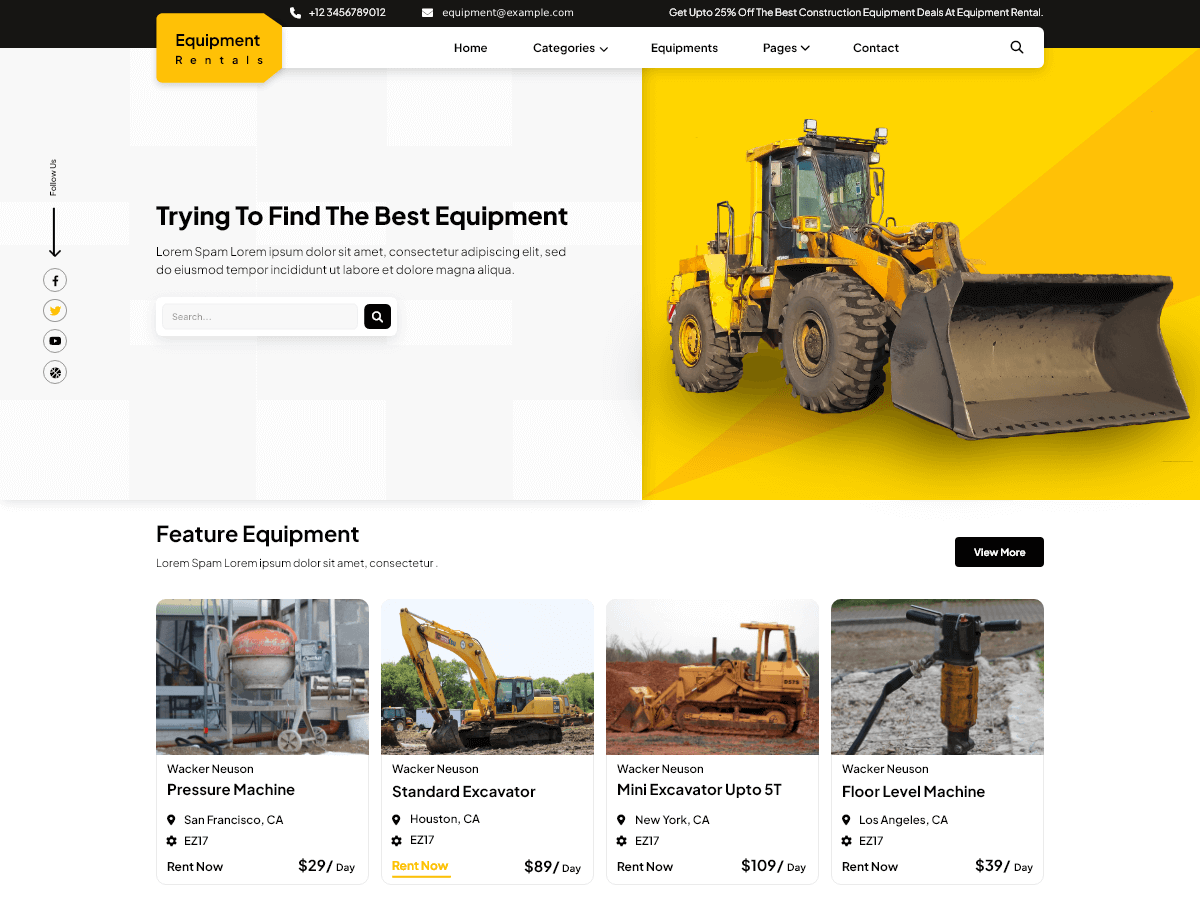 Equipment Rental Preview Wordpress Theme - Rating, Reviews, Preview, Demo & Download