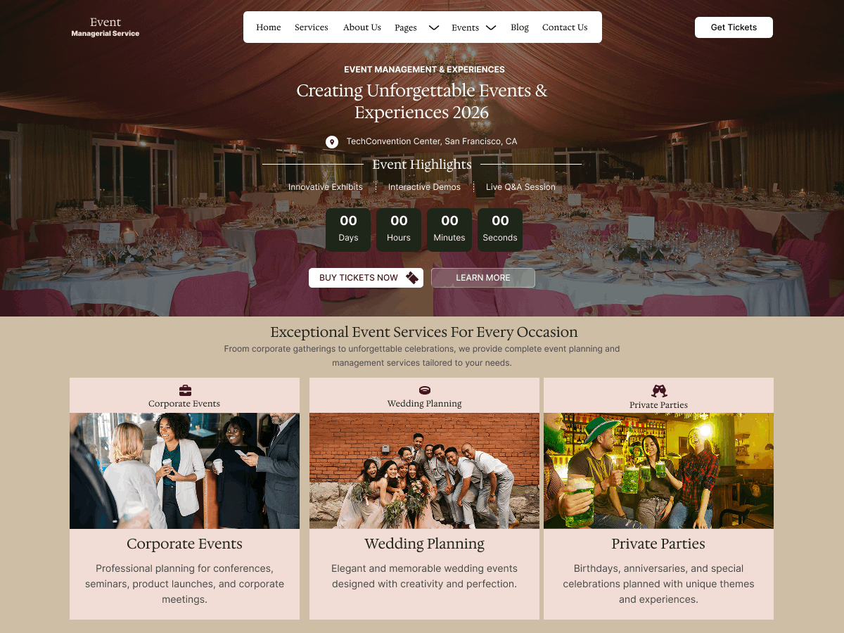 Event Managerial Preview Wordpress Theme - Rating, Reviews, Preview, Demo & Download