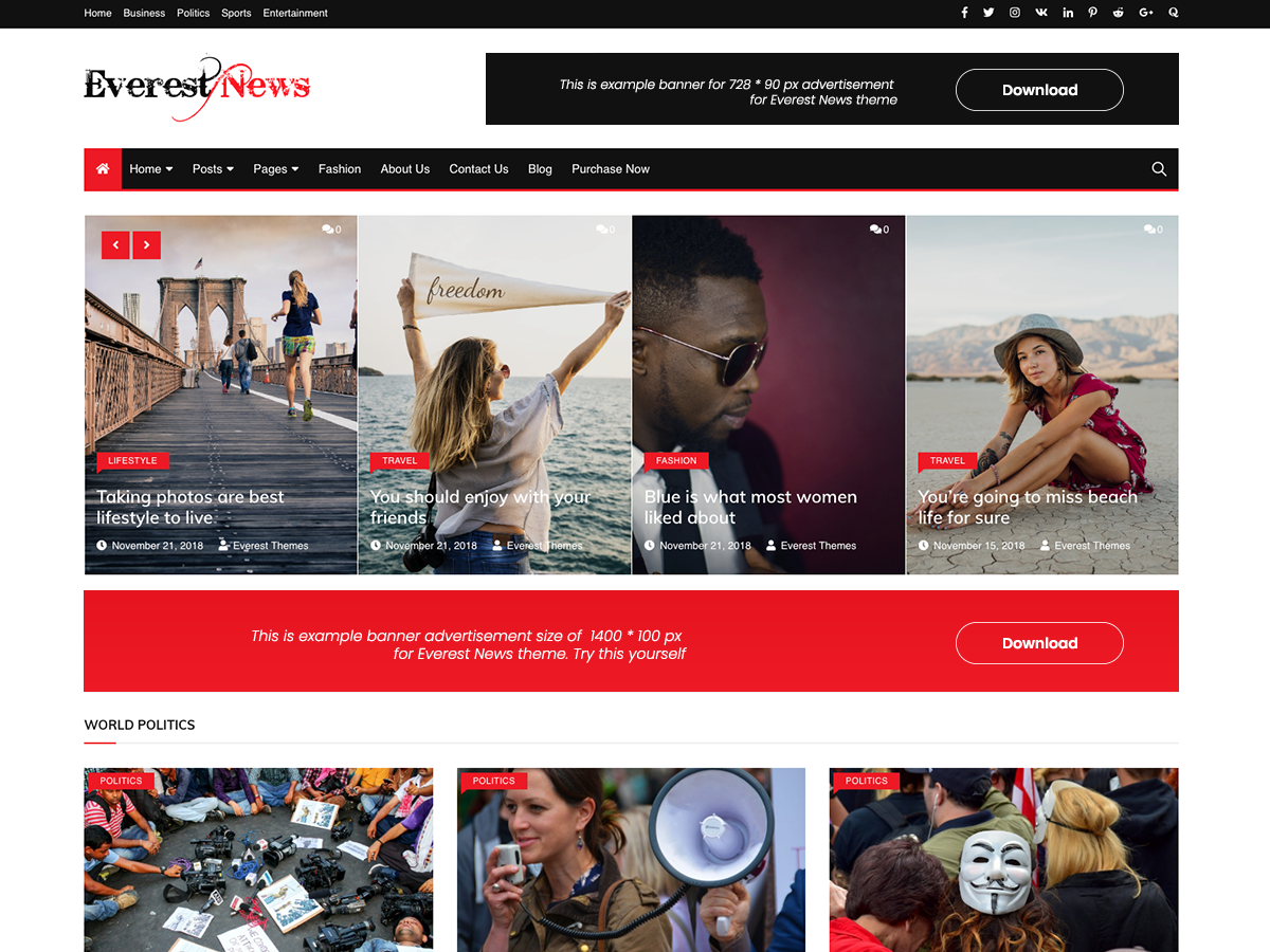 Everest News Preview Wordpress Theme - Rating, Reviews, Preview, Demo & Download