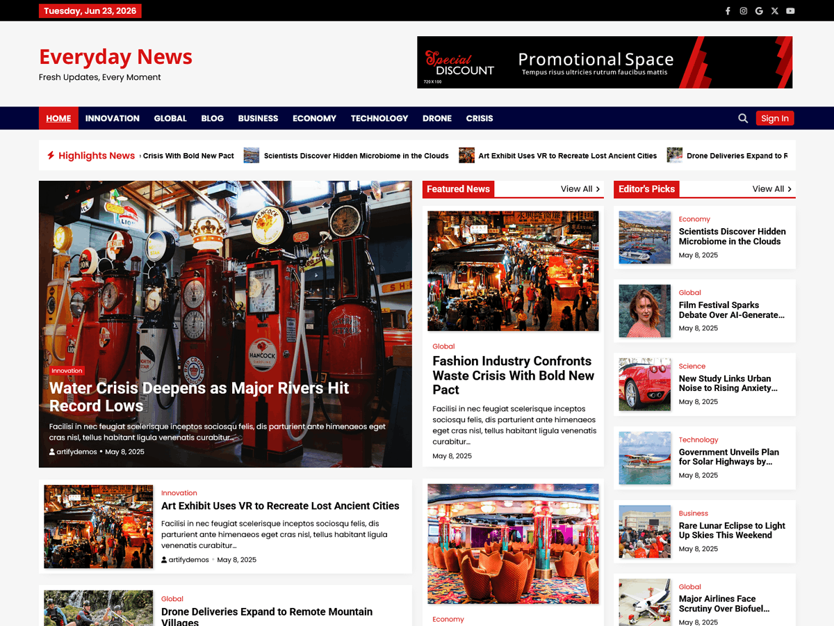 Everyday News Preview Wordpress Theme - Rating, Reviews, Preview, Demo & Download