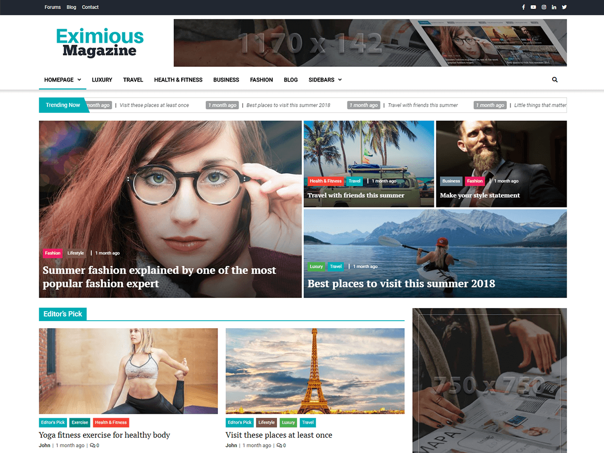 Eximious Magazine Preview Wordpress Theme - Rating, Reviews, Preview, Demo & Download