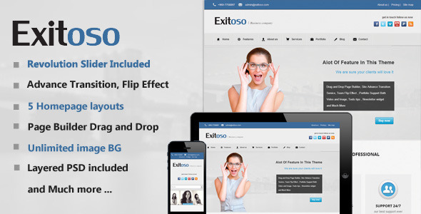 Exitoso Multi Preview Wordpress Theme - Rating, Reviews, Preview, Demo & Download