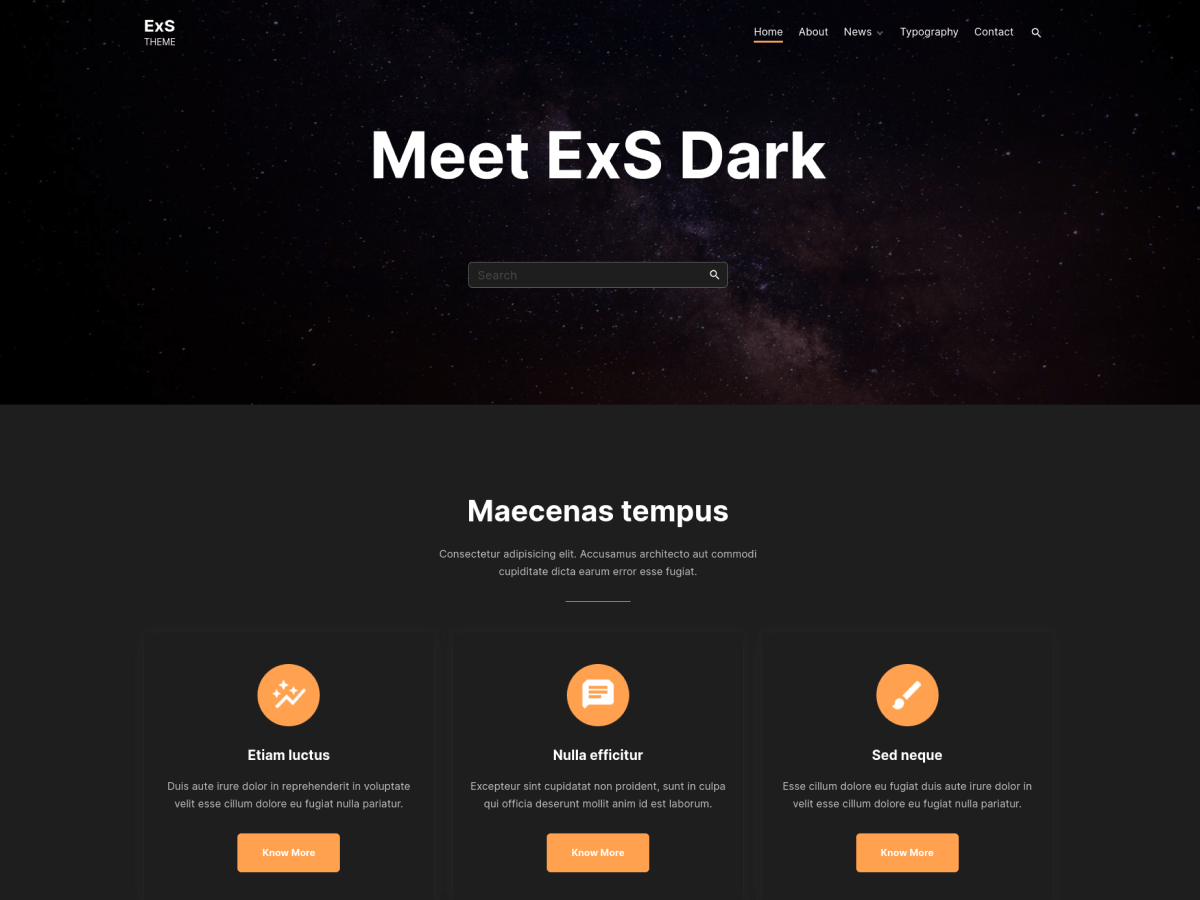 ExS Dark Preview Wordpress Theme - Rating, Reviews, Preview, Demo & Download