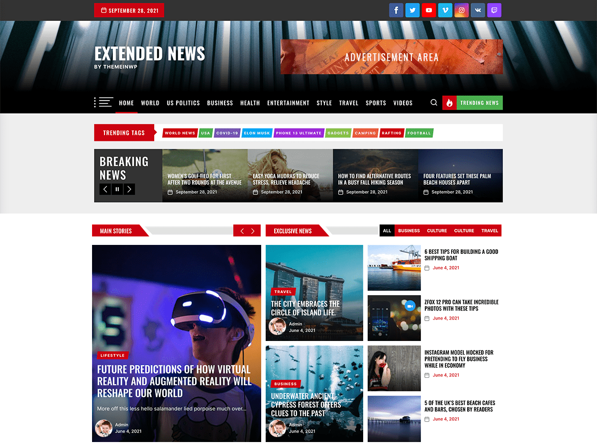 ExtendedNews Preview Wordpress Theme - Rating, Reviews, Preview, Demo & Download
