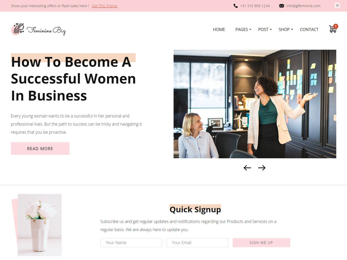 Feminine Business Preview Wordpress Theme - Rating, Reviews, Preview, Demo & Download