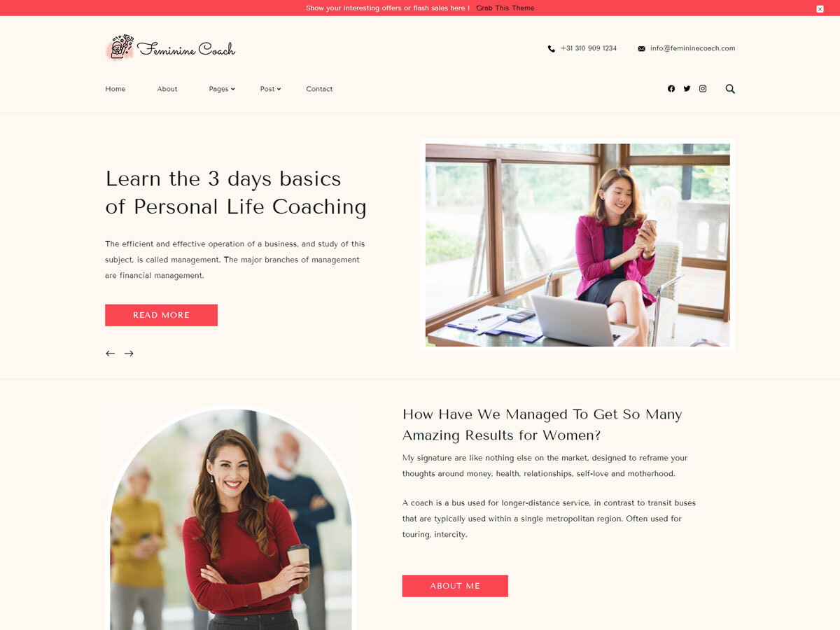 Feminine Coach Preview Wordpress Theme - Rating, Reviews, Preview, Demo & Download
