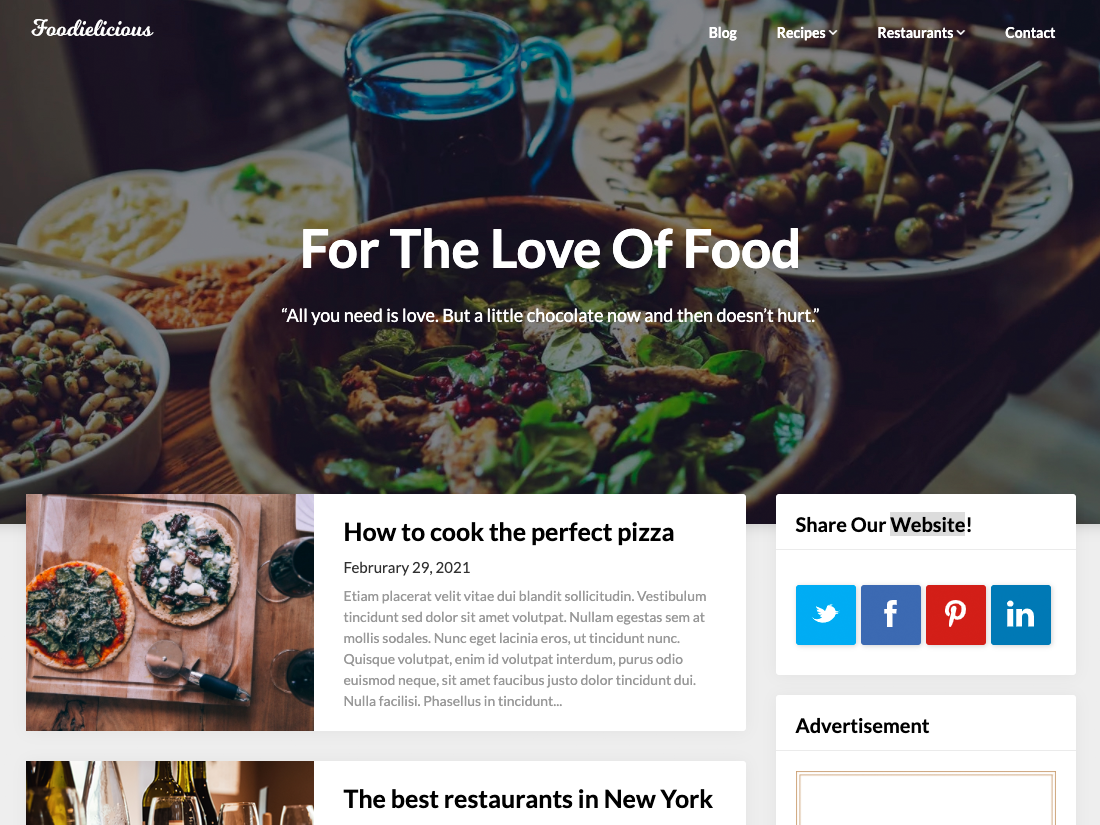 Foodielicious Blog Preview Wordpress Theme - Rating, Reviews, Preview, Demo & Download