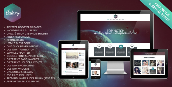Galaxy Responsive Preview Wordpress Theme - Rating, Reviews, Preview, Demo & Download