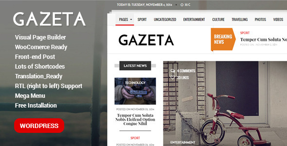 Gazeta Preview Wordpress Theme - Rating, Reviews, Preview, Demo & Download