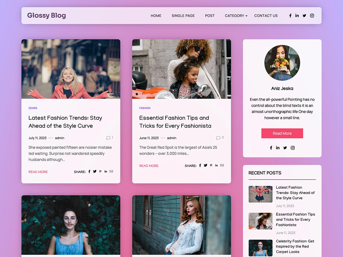 Glossy Blog Preview Wordpress Theme - Rating, Reviews, Preview, Demo & Download
