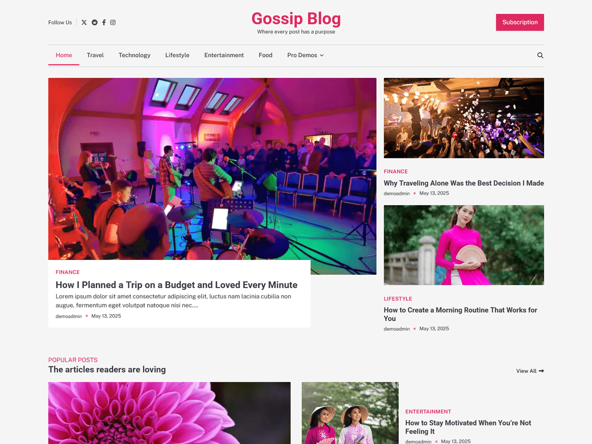 Gossip Blog Preview Wordpress Theme - Rating, Reviews, Preview, Demo & Download