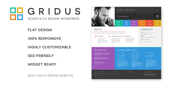 Gridus VCard Preview Wordpress Theme - Rating, Reviews, Preview, Demo & Download
