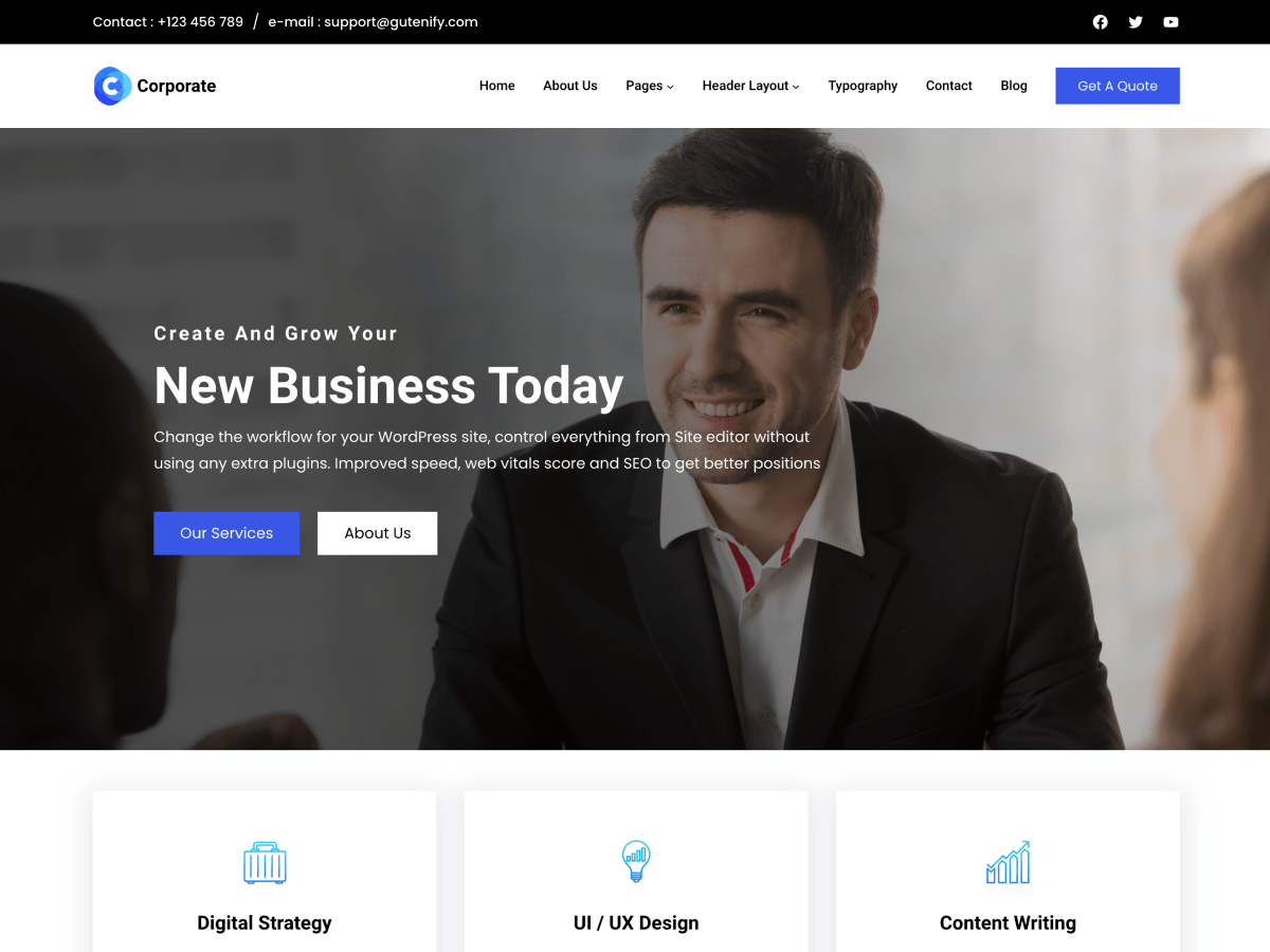 Gutenify Corporate Preview Wordpress Theme - Rating, Reviews, Preview, Demo & Download