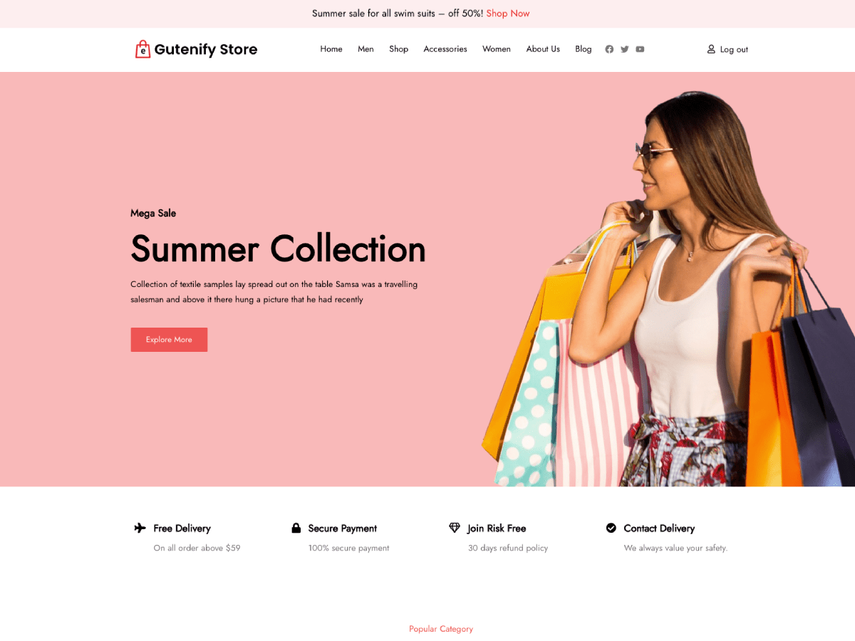 Gutenify Store Preview Wordpress Theme - Rating, Reviews, Preview, Demo & Download
