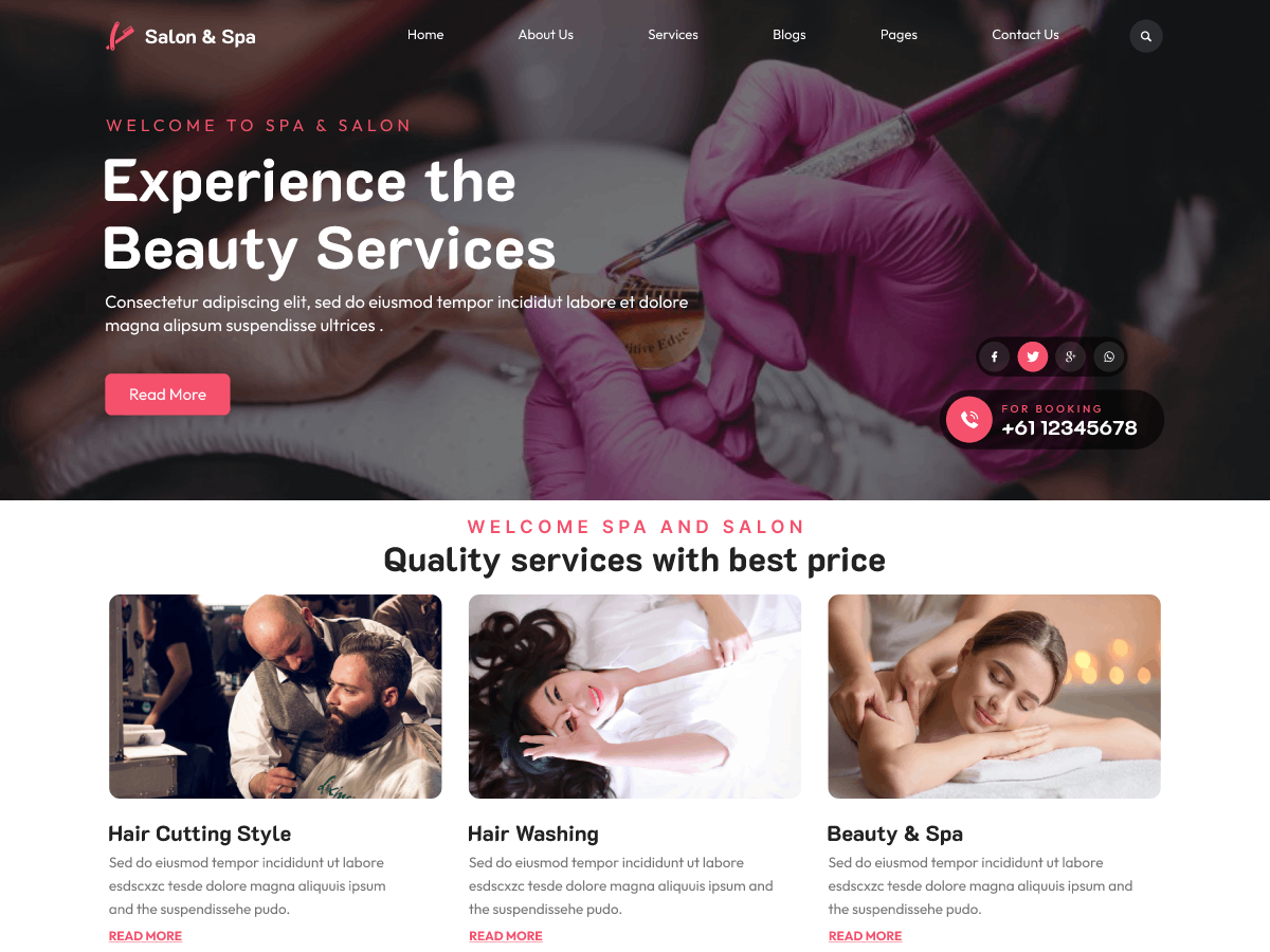 Hairstyle Salon Preview Wordpress Theme - Rating, Reviews, Preview, Demo & Download